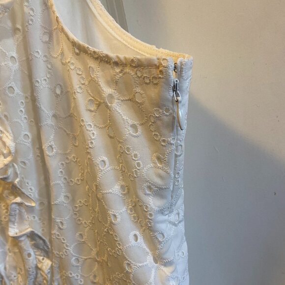 ModCloth Floral Embroidered 100% Cotton Sleeveless Ruffled White Dress Plus Size - Picture 5 of 12